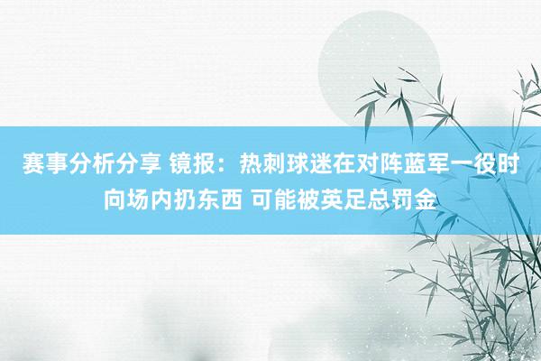 赛事分析分享 镜报：热刺球迷在对阵蓝军一役时向场内扔东西 可能被英足总罚金