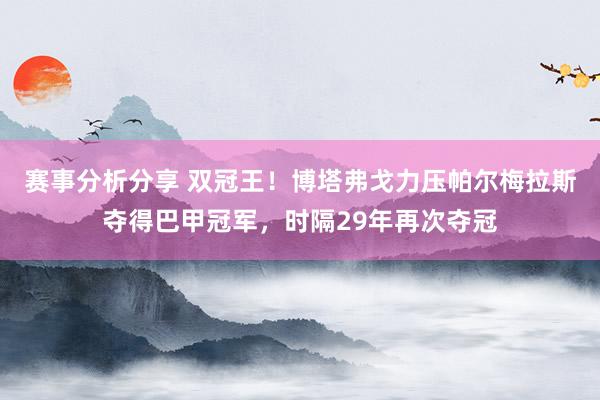 赛事分析分享 双冠王！博塔弗戈力压帕尔梅拉斯夺得巴甲冠军，时隔29年再次夺冠